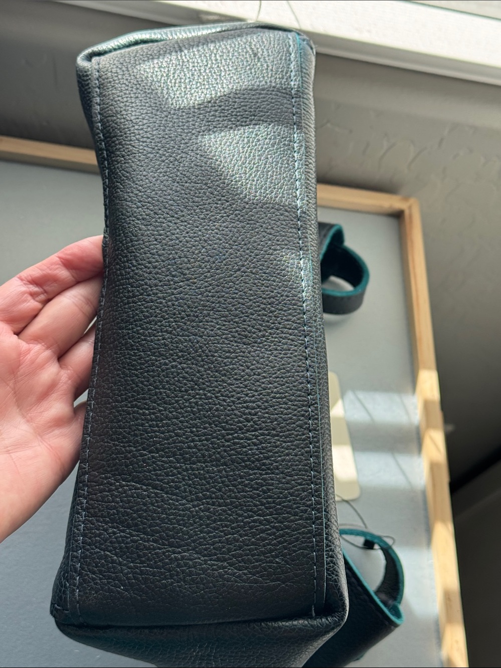 Portland Leather Black Shoulder Bag with Teal Interior - Picture 6 of 11